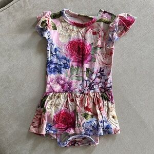Posh Peanut Floral Baby Romper with Ruffle Sleeves